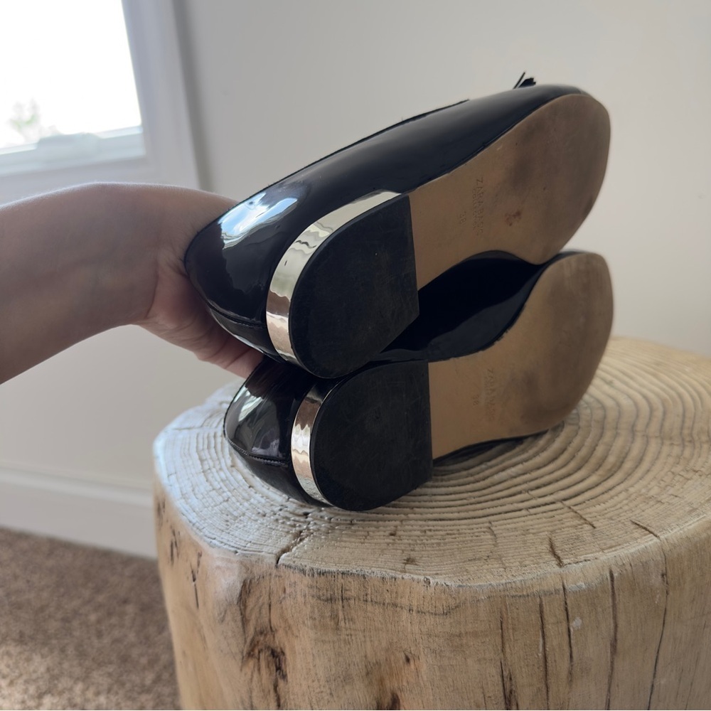 Zara Moccasin Black Patent Loafers with Tassels 7.5 US/38 EU - Picture 3 of 12